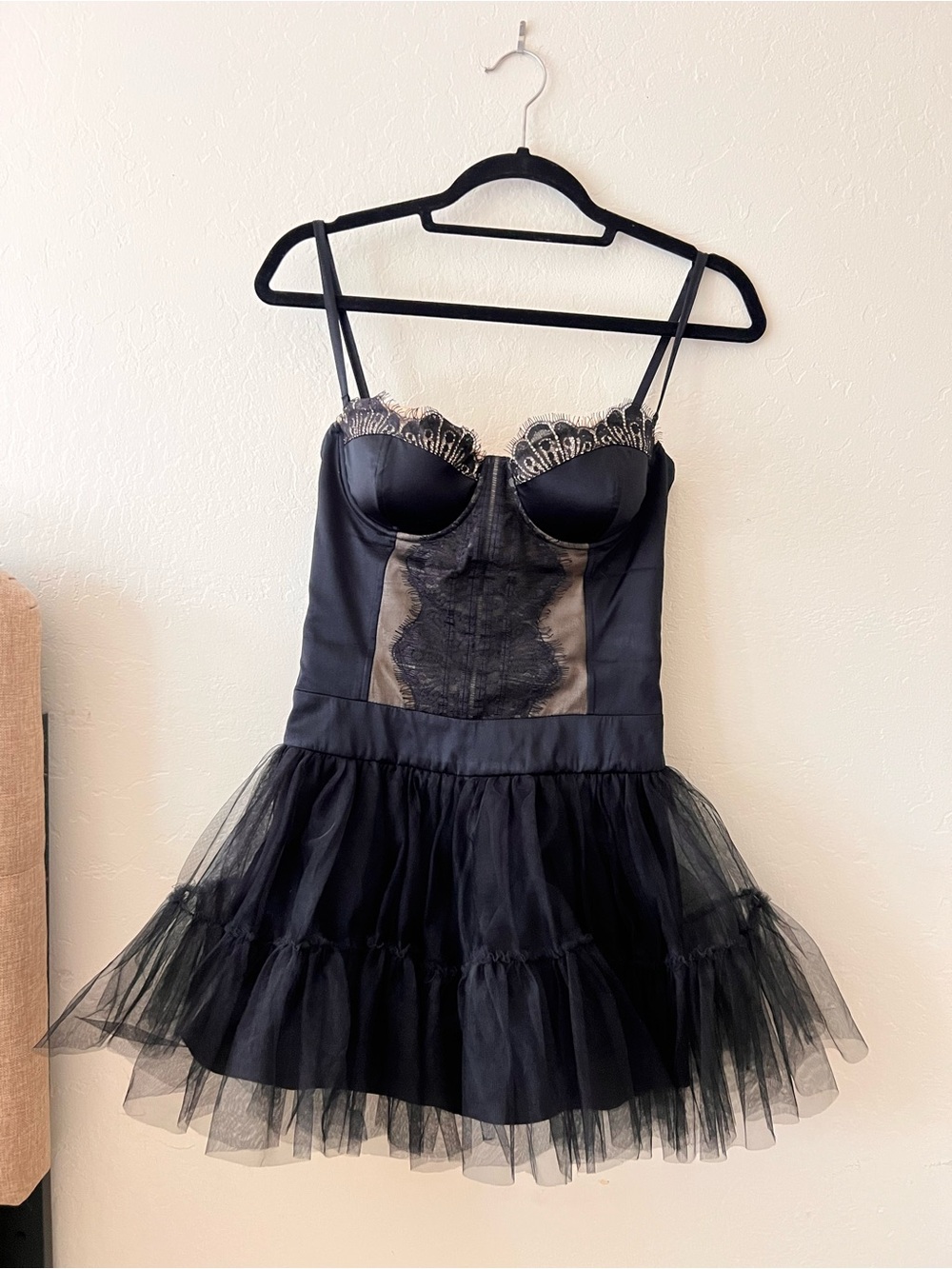 Guess by Marciano Black Lace-Trim Tulle Mini Dress